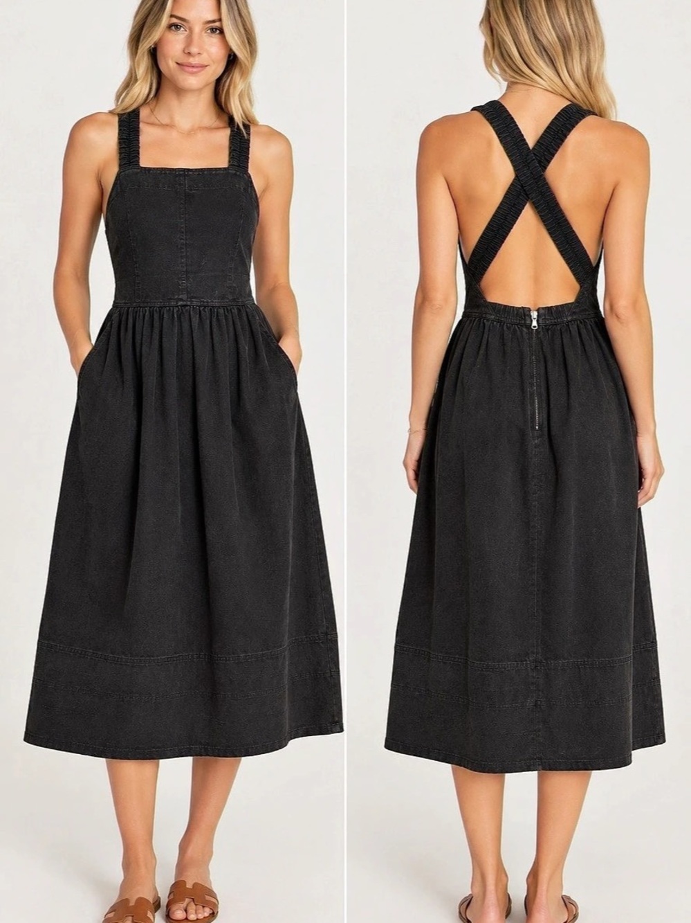Sea New York Dark Denim Crossback Midi Dress Size S